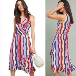 Plenty Tracy Reese daphne faux wrap striped dress deep v draped size XS